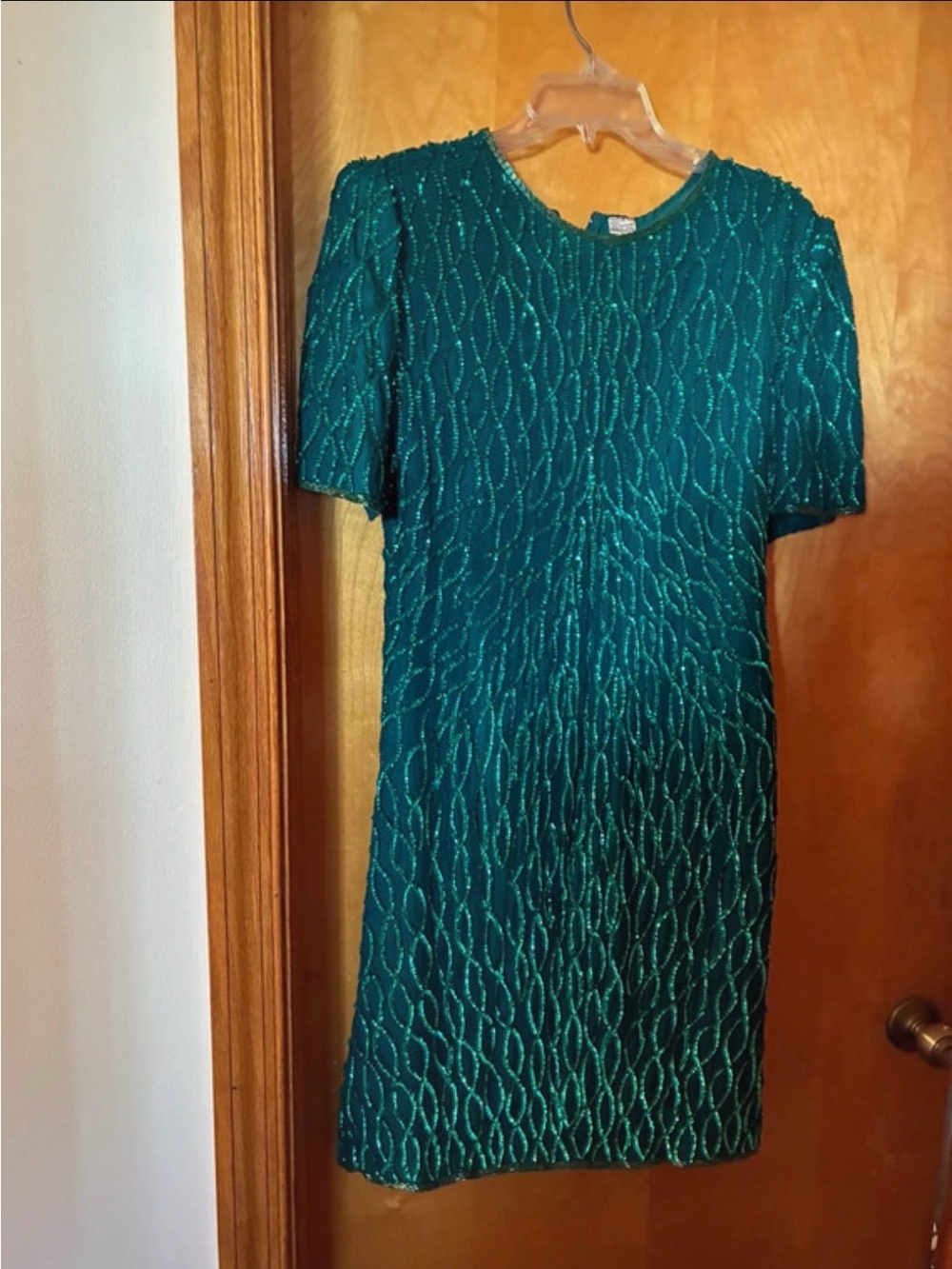 Laurence Kazar Emerald Sequin Short-Sleeve Mini Dress
